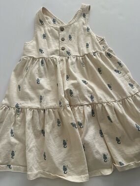 Rylee + Cru Cream Dress with Blue Seahorse Accent